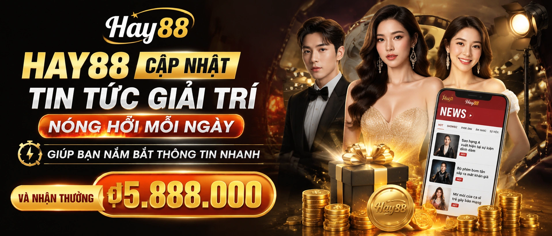 Giao diện tin tức Hay88 trên di động với các mục khuyến mãi và cập nhật mới