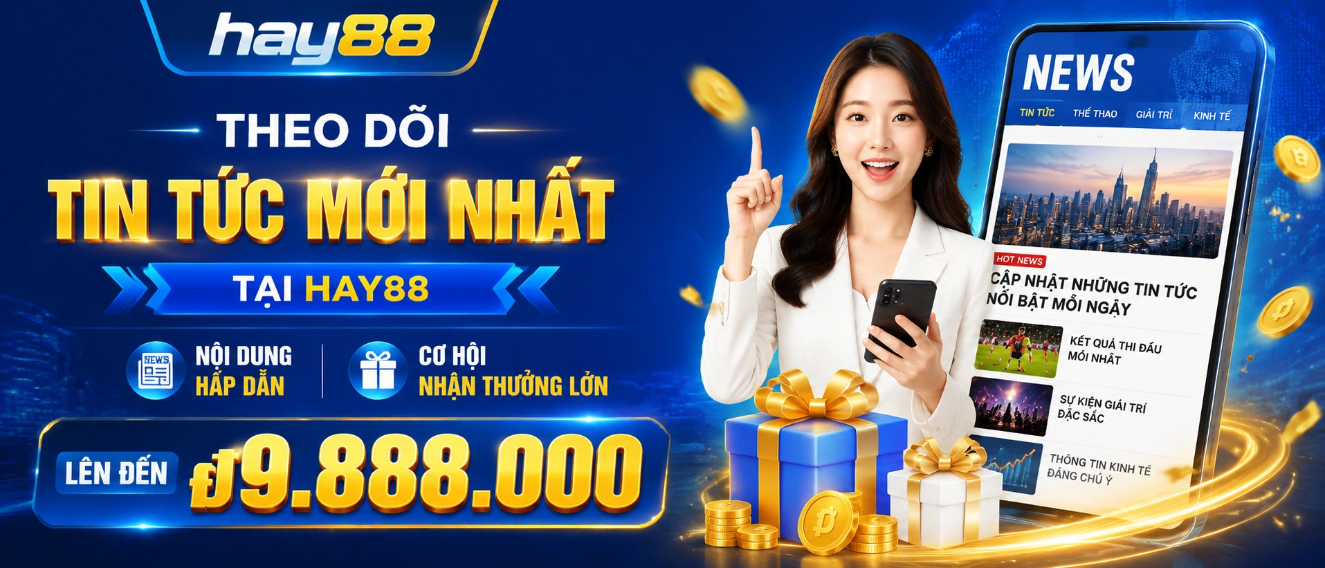 Các thẻ tin tức và khuyến mãi Hay88 hiển thị rõ trên giao diện điện thoại